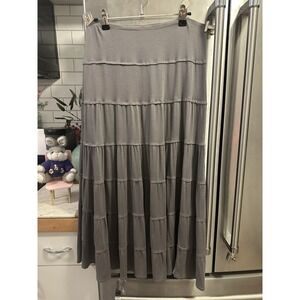 Maxi Tiered Boho Whimsygoth Cottage Daisies Skirt Gray SzXS Stretchy  Flowy